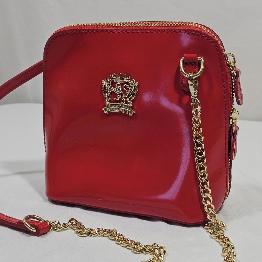 Pratesi Firenze Genuine Leather Red Crossbody Bag Gold Hardwear Italy